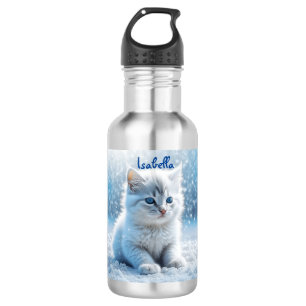 Bouteille D'eau Petit chaton blanc personnalisé en neige