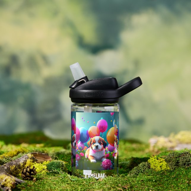 Bouteille D'eau Petit chiot avec ballons - doux (Extérieur)