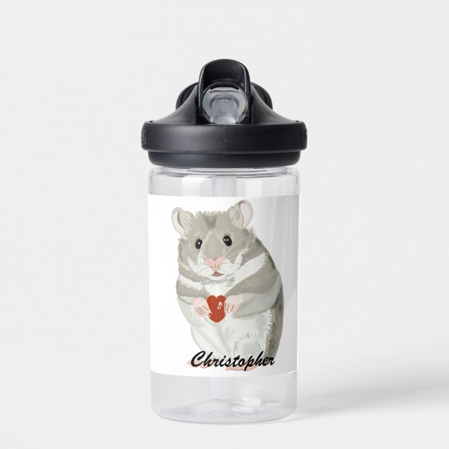 Bouteille D'eau Petit Hamster mignon tenant le coeur modifiable (Avant)