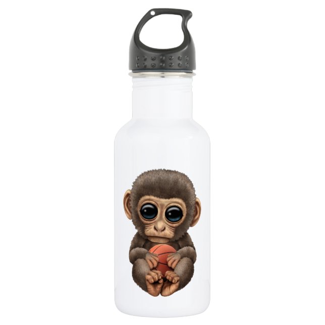 Bouteille D'eau Petit Singe Bébé Jouant Avec Le Basket-Ball (Devant)