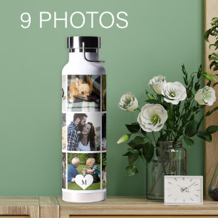 Bouteille D'eau Photo collage monogramme personnalisé moderne