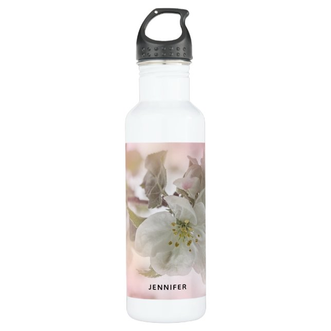 Bouteille D'eau Photo en fleurs de pomme blanche (Devant)