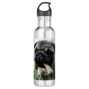 Bouteille D'eau Photo et nom personnalisé du chien de Carlin