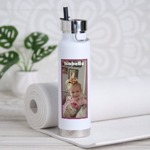 Bouteille D'eau Photo personnalisée et nom Rose et Magenta Eau