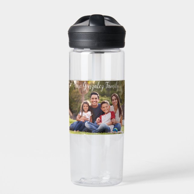 Bouteille D'eau Photo personnalisée Famille Cadeau Nom du monogram (Extérieur)