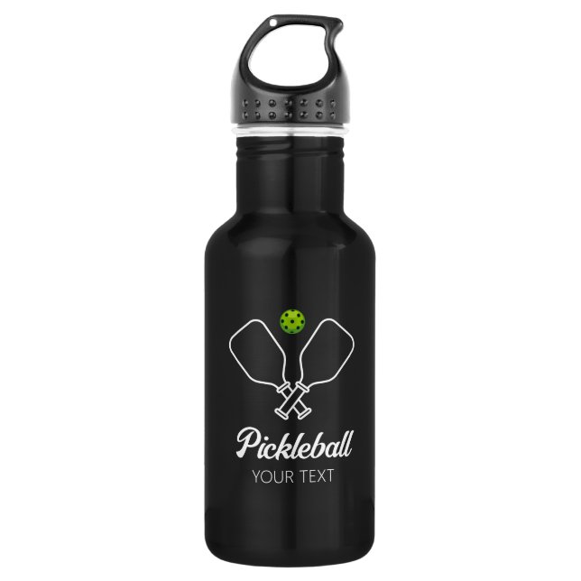 Bouteille D'eau Pickleball avec pagaies et balle noir personnalisé (Devant)