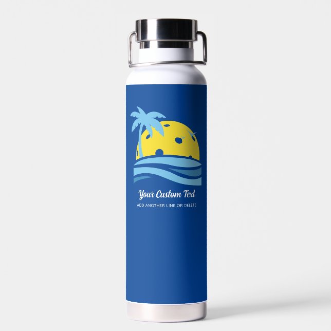 Bouteille D'eau Pickleball Sun Palm Trees Texte personnalisé perso (Arrière)