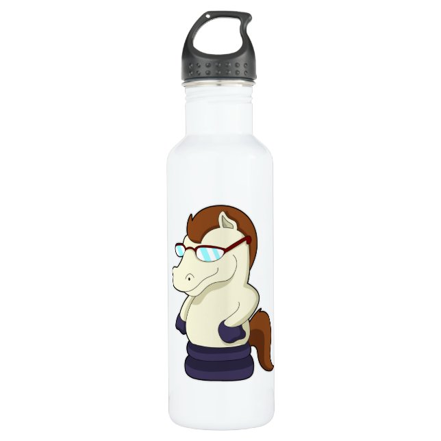 Bouteille D'eau Pièce d'échecs Chevalier avec lunettes de soleil (Devant)