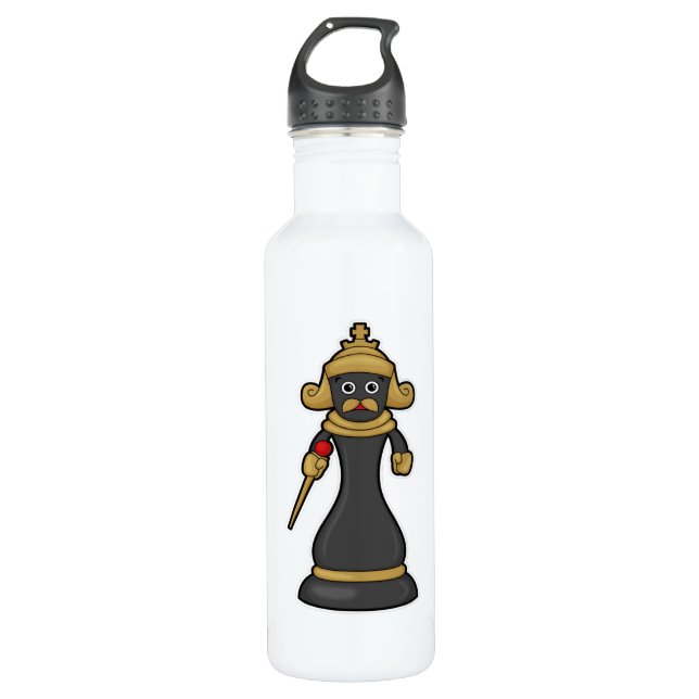 Bouteille D'eau Pièce d'échecs King aux échecs avec le personnel (Devant)