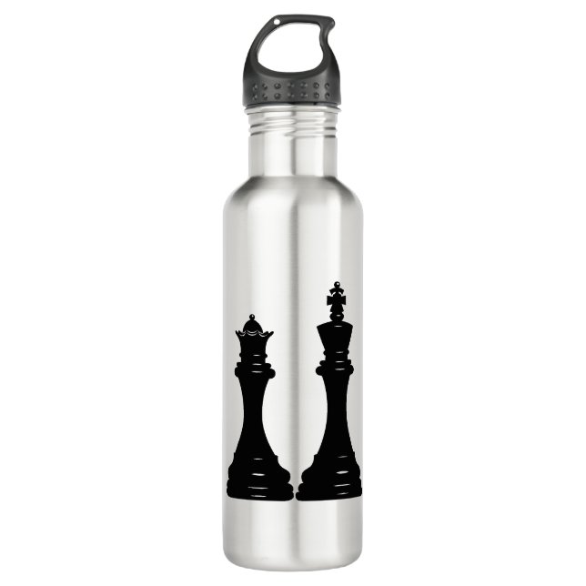 Bouteille D'eau Pièces d'échecs de reine et de roi (Devant)