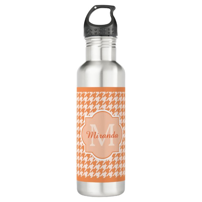 Bouteille D'eau Pied-de-poule orange de monogramme chic avec le (Devant)