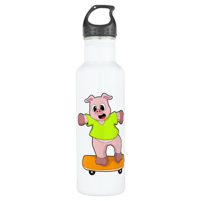 Bouteille D'eau Pig as Skateboard sur skateboard (Devant)