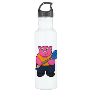 Bouteille D'eau Pig comme joueur de fléchettes avec fléchettes