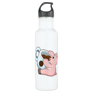 Bouteille D'eau Pig with Cup of Coffee