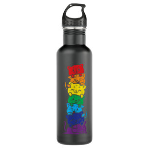 Bouteille D'eau Pile de chat arc-en-ciel Gay pride mignon LGBT Ani
