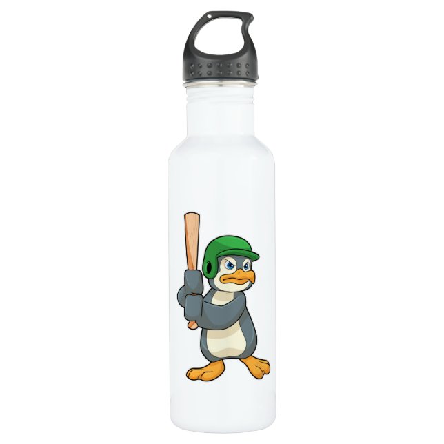 Bouteille D'eau Pingouin au baseball avec batte et casque de baseb (Devant)