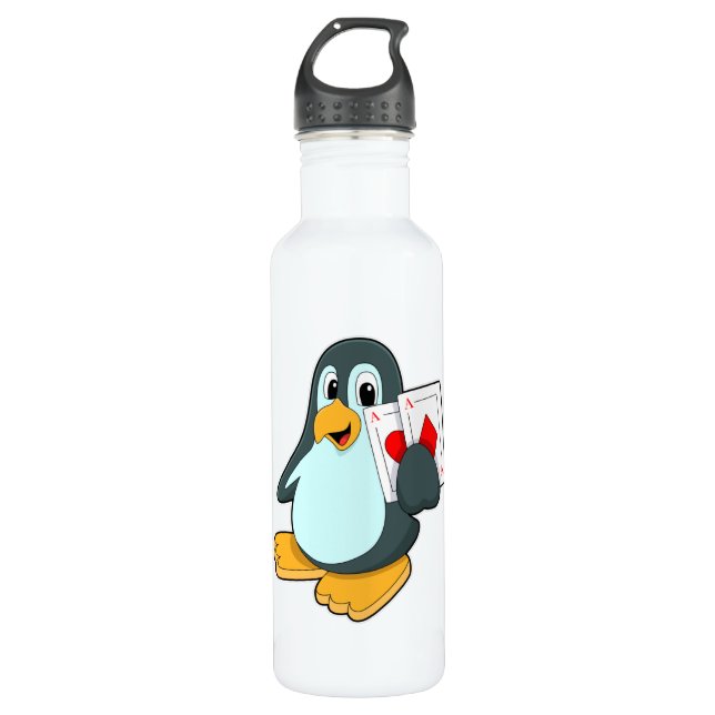 Bouteille D'eau Pingouin avec cartes Poker (Devant)