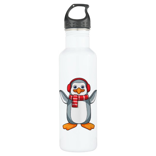 Bouteille D'eau Pingouin avec écran et casque (Devant)