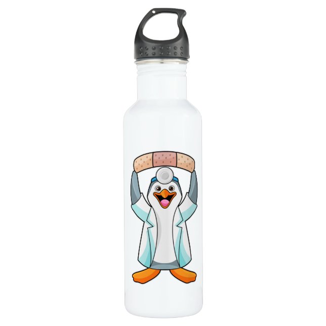 Bouteille D'eau Pingouin comme docteur avec plâtre (Devant)