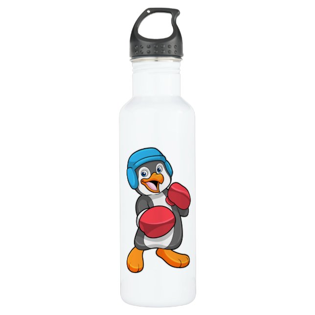Bouteille D'eau Pingouin en boîte avec gants et casque de boxe (Devant)