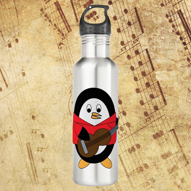 Bouteille D'eau Pingouin Jouer de la guitare mignonne (A cute penguin plays the guitar on this adorable water bottle)