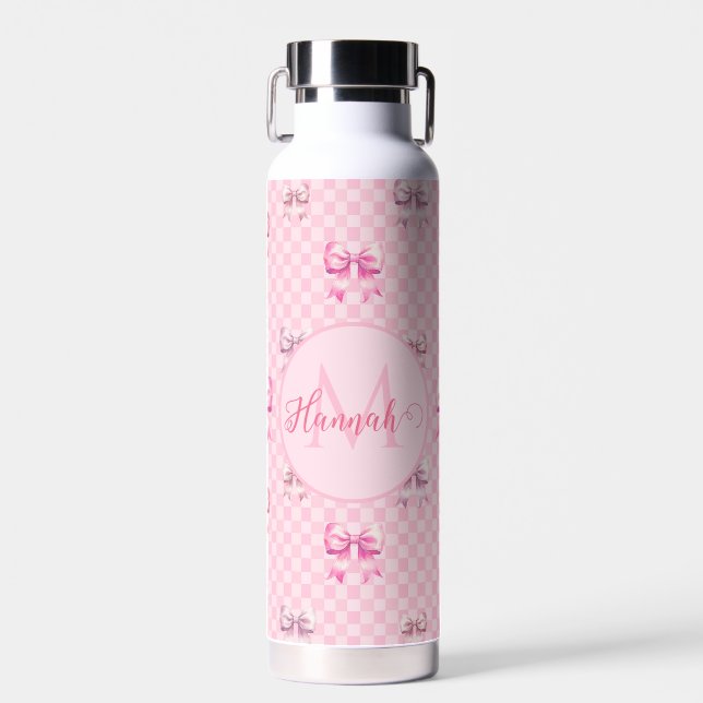 Bouteille D'eau Pink Coquette Bow Checboard (Avant)
