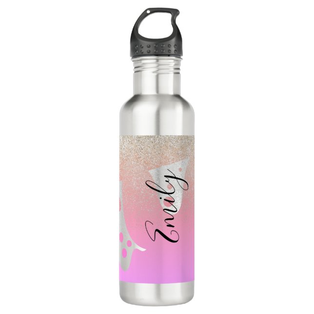 Bouteille D'eau Pink Driving Sparkles Nom Monogrammé (Devant)