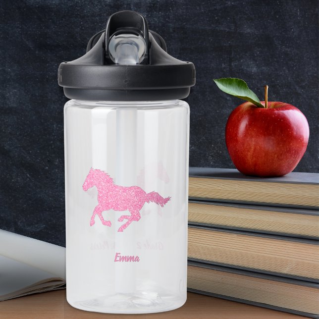 Bouteille D'eau Pink Glitter Horse Little Girl First Name Animal (Créateur téléchargé)