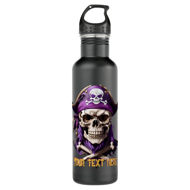 Bouteille D'eau Pirate pourpre effrayante crâne et os croisés (Devant)