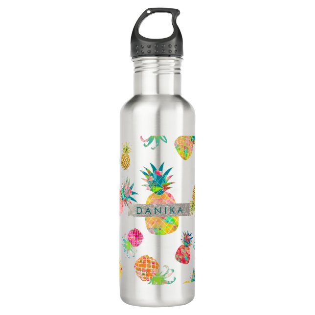 Bouteille D'eau PixDezines Aloha Ananas+Aquarelle Florale (Devant)