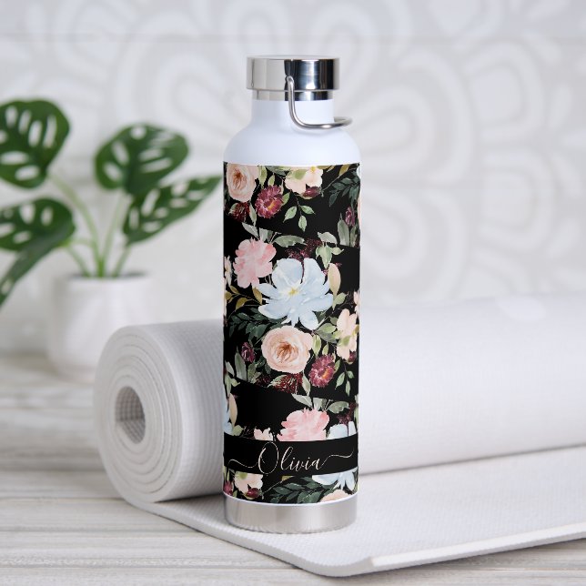 Bouteille D'eau PixDezines Aquarelle Fleurs Bleu (Yoga)