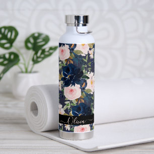 Bouteille D'eau PixDezines Aquarelle Fleurs Blush Navy