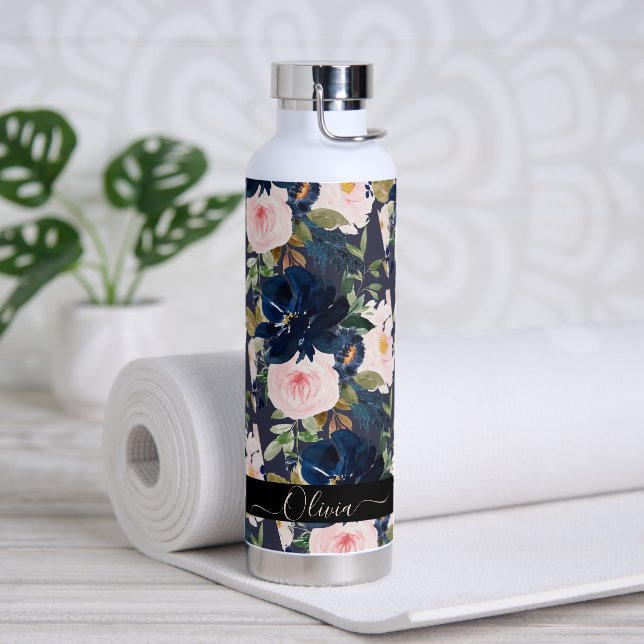 Bouteille D'eau PixDezines Aquarelle Fleurs Blush Navy (Yoga)