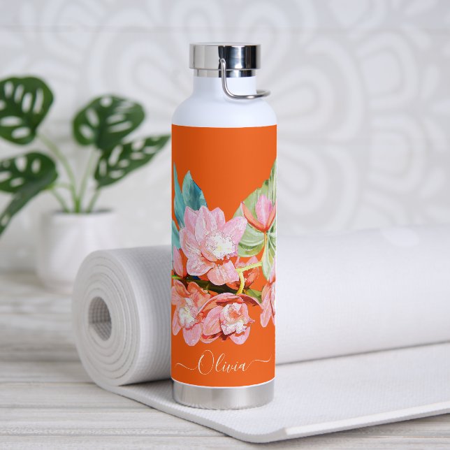 Bouteille D'eau PixDezines Aquarelle Orange Cymbidium Orchid (Yoga)