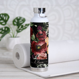 Bouteille D'eau PixDezines Fleurs Aquarelles Marsala Roses Rouges