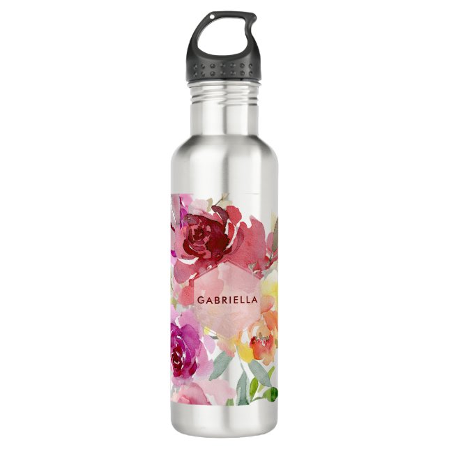 Bouteille D'eau PixDezines Fleurs aquarelles/Roses d'été (Devant)