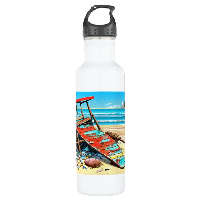 Bouteille D'eau Plage abandonnée Chaise de garde-vie déserte (Devant)