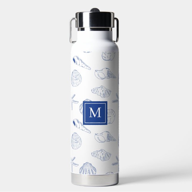 Bouteille D'eau Plage de coquillages Bleus Blancs à la main Été (Salle de sport)