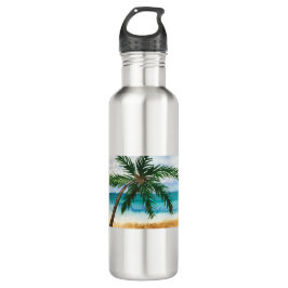 Bouteille D'eau Plage de palmiers d'aquarelle mer côte hawaii de m