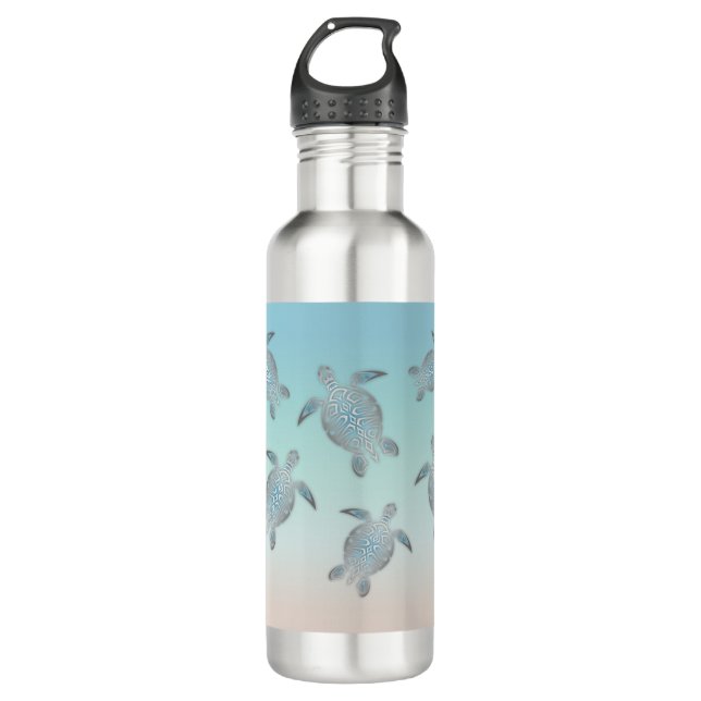 Bouteille D'eau Plage de Tortues Argent Style côte Turquoise (Devant)