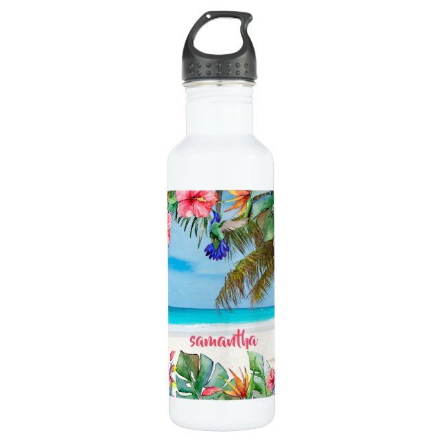 Bouteille D'eau Plage Tropical Paradise Beach Floral Hawaiian (Devant)