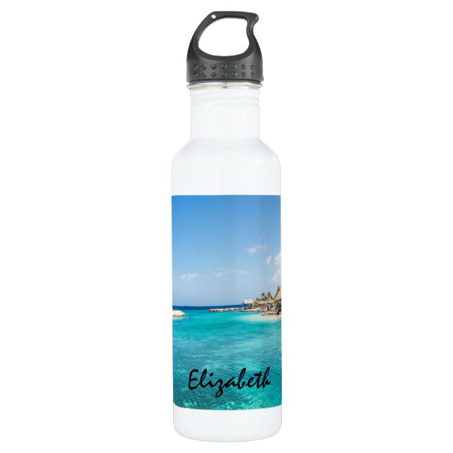 Bouteille D'eau Plage tropicale pittoresque avec huttes de chaume  (Devant)