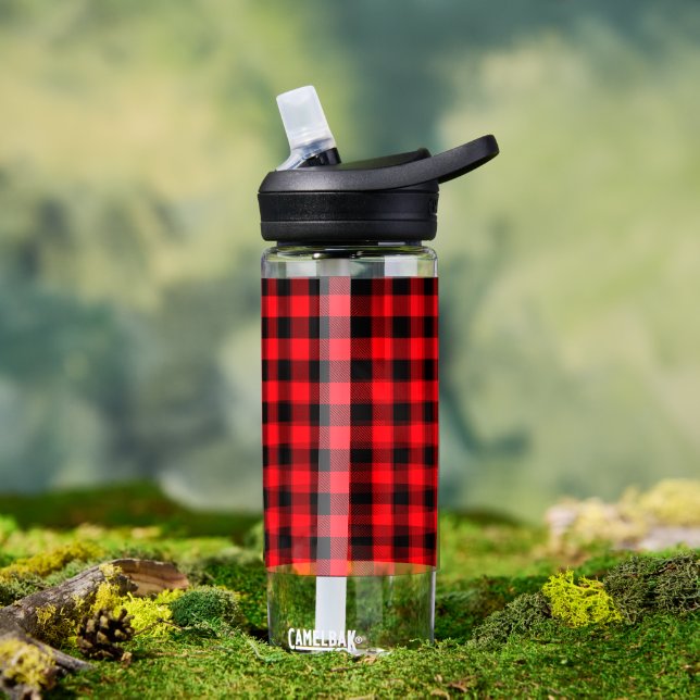 Bouteille D'eau Plaid de bisons rouges et noirs, À damiers (Extérieur)