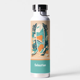Bouteille D'eau Planche de surf rétro abstraite de plage tropicale