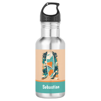 Bouteille D'eau Planche de surf rétro abstraite tropicale pour ado