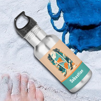 Bouteille D'eau Planche de surf rétro abstraite tropicale pour ado