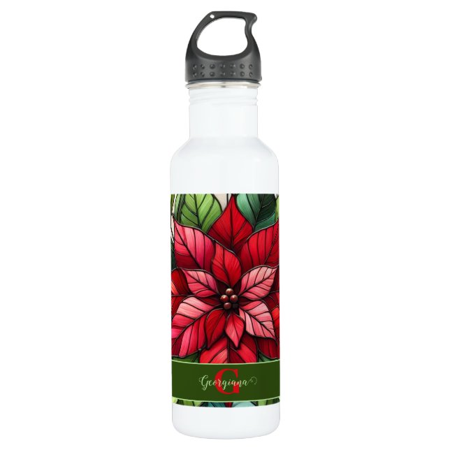 Bouteille D'eau Poinsettia en verre de Fête personnalisée (Devant)