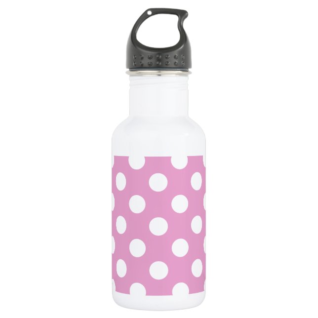 Bouteille D'eau Pois blancs sur rose pâle (Devant)