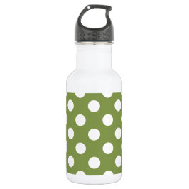 Bouteille D'eau Pois blancs sur vert olive