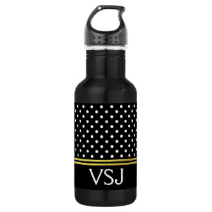 Bouteille D'eau Pois et monogrammes blancs noirs d'or traditionnel